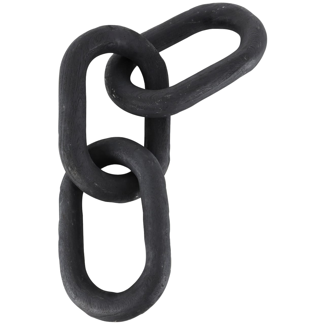 23" Matte Black Distressed Wood 3-Link Chain Sculpture